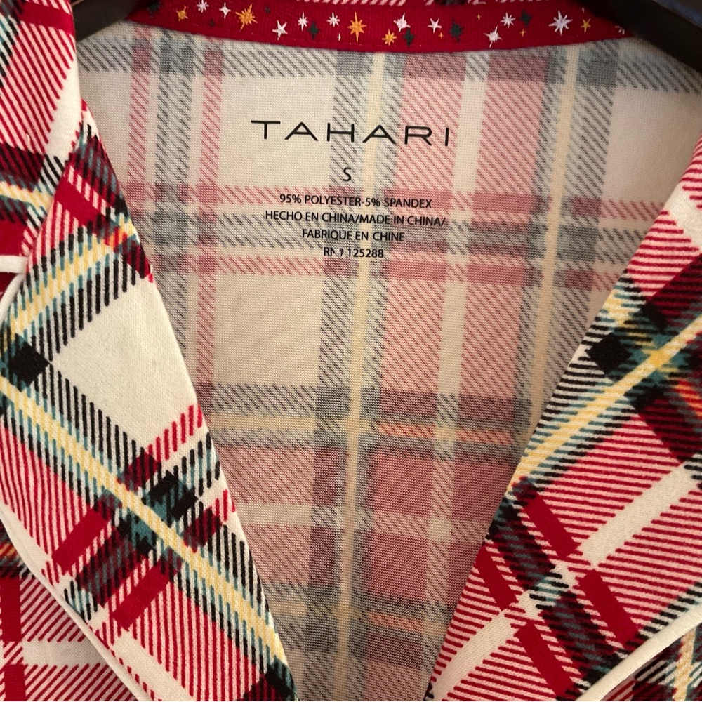 Tahari Notch Collar White / Holiday Plaid Sleepshirt Nightgown - NWT - Small - Picture 7 of 9